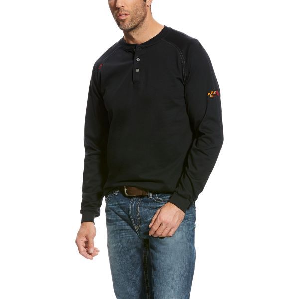 Ariat Black FR Men's Longsleeve Henley Tee Shirt 10024036