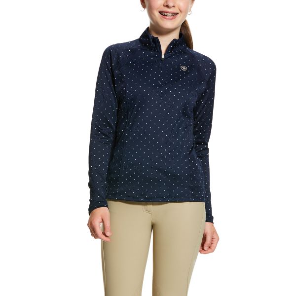 Ariat Navy Dot Sunstopper 2.0 Quarter Zip Baselayer Kids Top 10030444