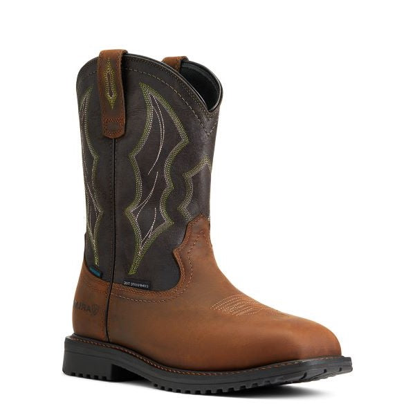 Ariat Distressed Brown RigTek 11 inch Wide Square Toe Waterproof Composite Toe Mens Work Boot 10034156