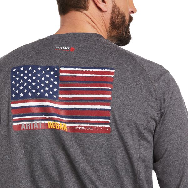 Ariat Charcoal Heather FR Air Brand Flag Men's Graphic Henley Top 10037621