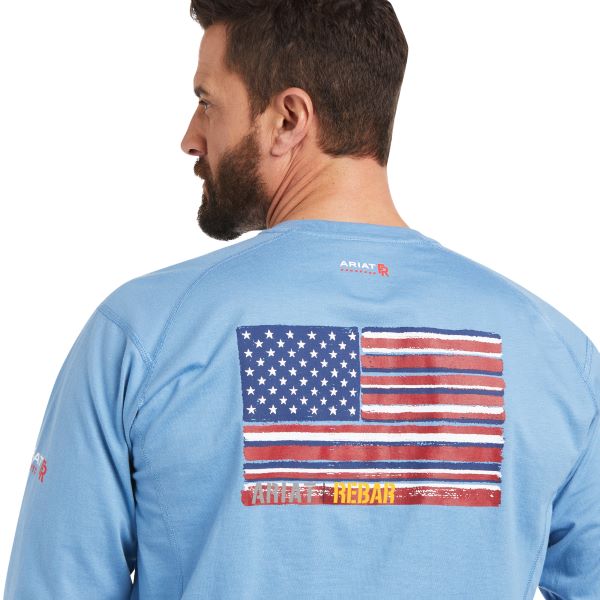 Ariat Steel Blue FR Air Brand Flag Men's Graphic Henley Top 10037622