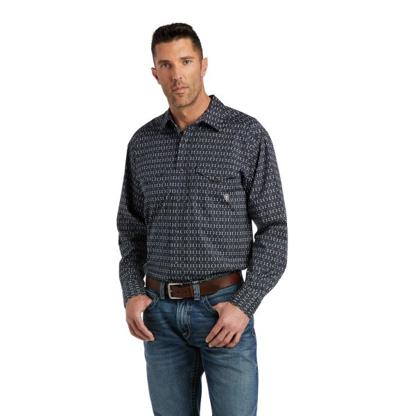 Ariat Dark Green, Navy and White Print Byrum Classic Snap Long sleeve Hemlock Shirt 10038106