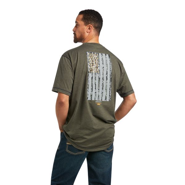 Ariat Sage Heather Rebar Workman Reflective Flag Mens Tee Shirt 10039175