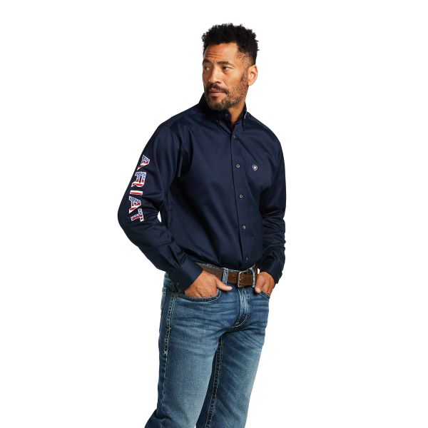 Ariat Navy/Star Stripe Team Logo Twill Classic Fit Mens Shirt 10039368