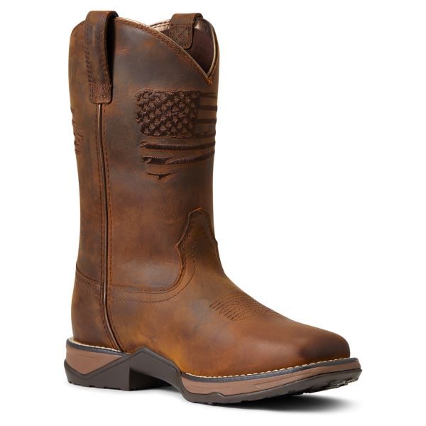 Ariat Distressed Brown Anthem Patriot Womens Waterproof Western Boots 10040369