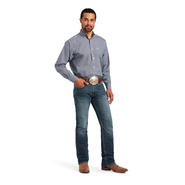 Ariat Carbon Blue Bo Classic Fit Mens Longsleeve Print Button Shirt 10040677