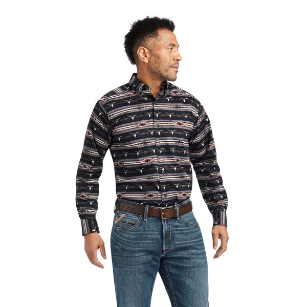 Ariat Eiffel Tower Woods Men's Fitted Button Down Shirt with Steer Head Print 10042263