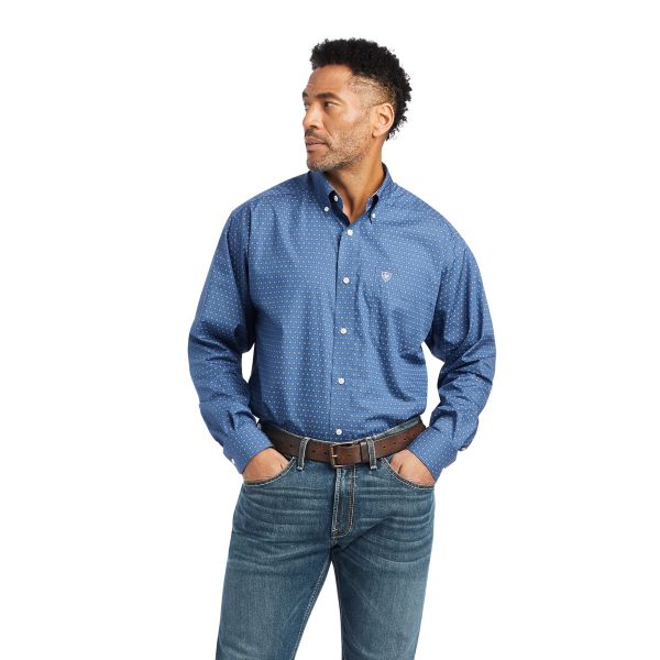 Ariat True Navy Wrinkle Free Eaden Classic Fit Men's Long Sleeve Shirt 10042352