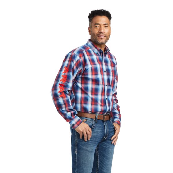 Ariat Black Pro Series Team Cory Fitted Men's Shirt with Black, Red, Blue and White Plaid 10042359