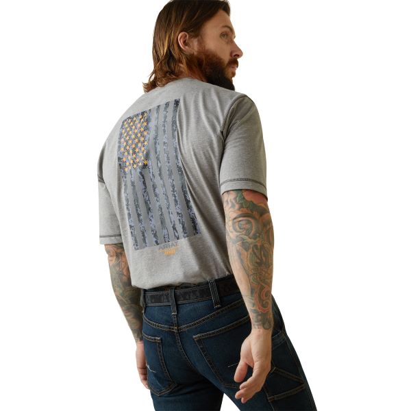Ariat Heather Grey Rebar Workman Reflective Flag Men's T-Shirt 10043324
