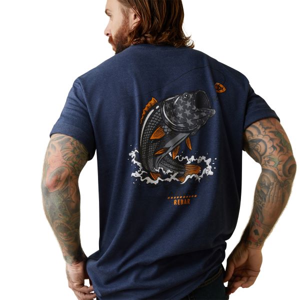 Ariat Navy Heather Rebar CottonStrong American Bass T-Shirt 10043831
