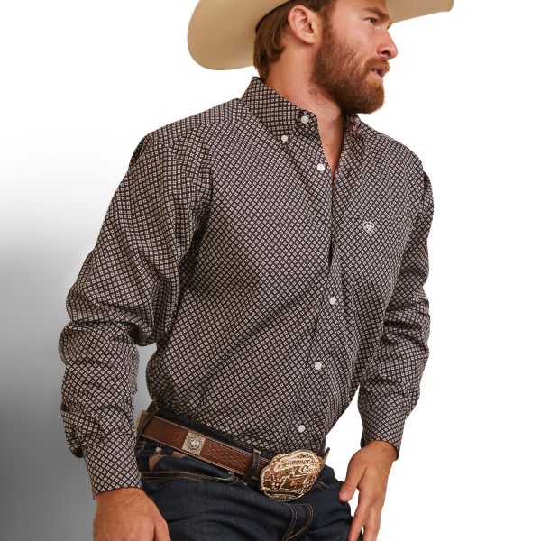 Ariat Black with Print Men's Wrinkle Free Fitted Oscar Shirt 10043856