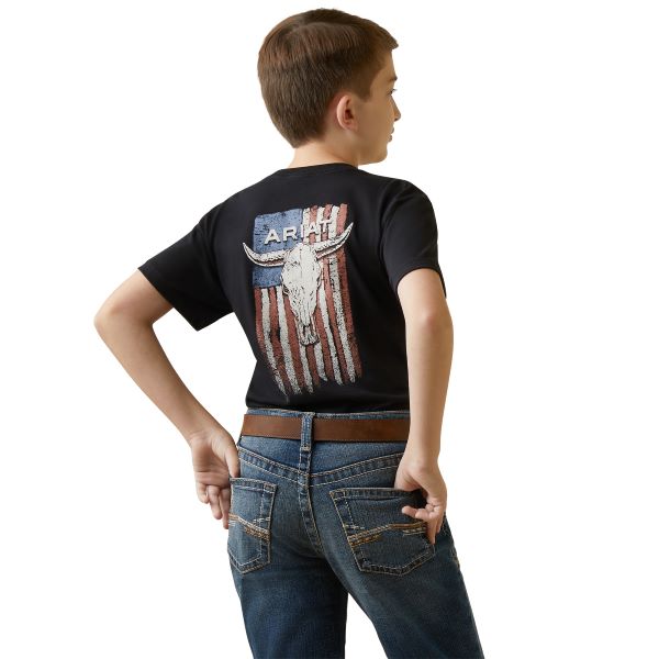 Ariat Black Steer Skull Flag Boys T-Shirt 10044753