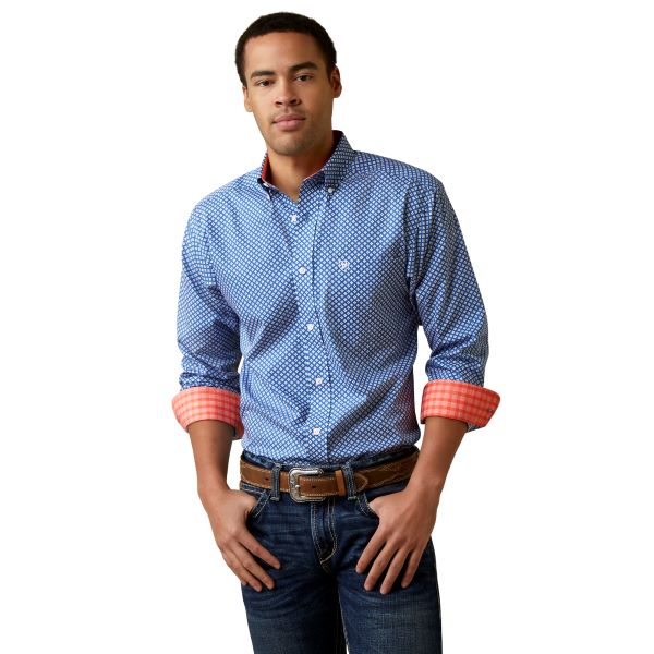 Ariat Bright Cobalt Wrinkle Free Wren Men's Long Sleeve Fitted Button Down Shirt 10044855