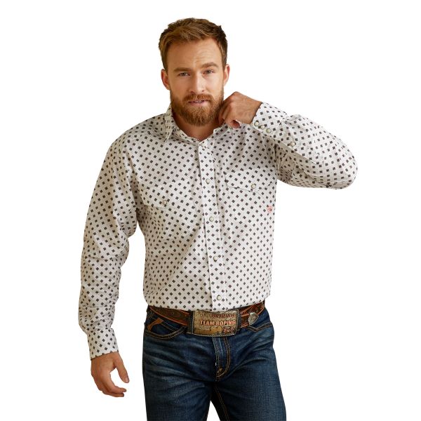 Ariat White (with Print) Aiden Classic Fit Longsleeve Men's Shirt 10045047
