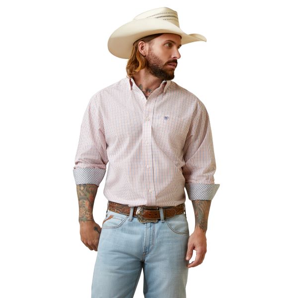Ariat White (with Orange/Blue Plaid) Frederic Wrinkle Free Classic Fit Men's Longsleeve Button Down Shirt 10045068