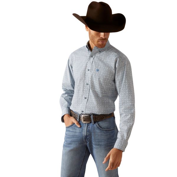 Ariat White with Blue Print Gery Men's Classic Fit Longsleeve Shirt 10046527