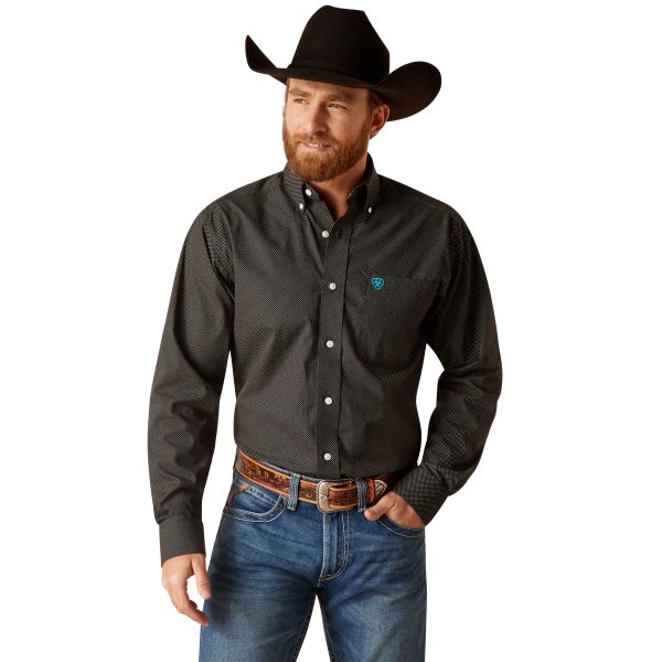Ariat Black Gian Men's Wrinkle Free Fitted Longsleeve Button Down Shirt 10047337