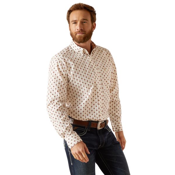Ariat White Naten Men's Fitted Longsleeve Button Down Shirt 10047374
