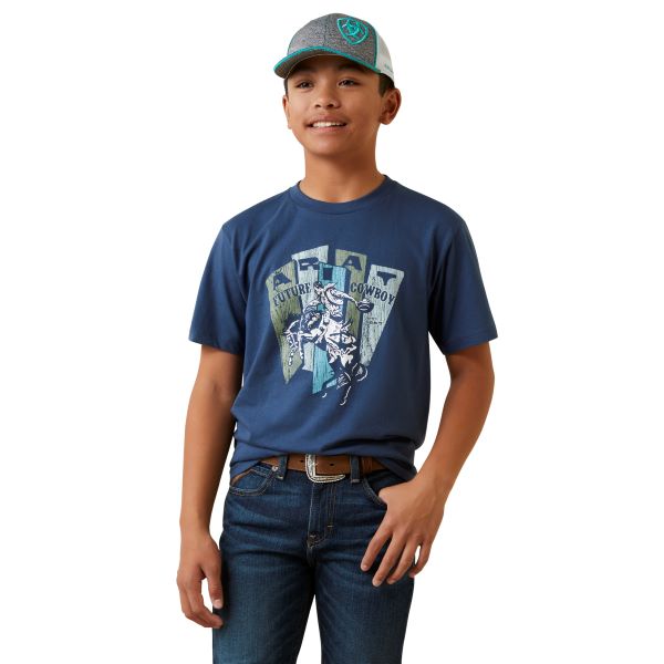 Ariat Light Navy Cowboy Planks Boy's Short Sleeve T-Shirt 10047653