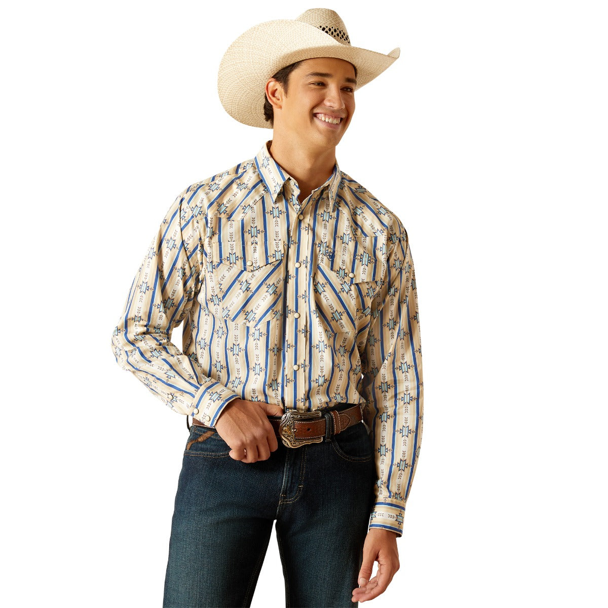 Ariat White Preston Classic Fit Men's Longsleeve Collared Snap Shirt 10048540