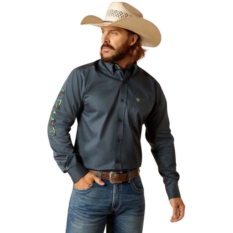 le bos Ariat Dark Grey Team Logo Men's Twill Fitted Long Sleeve Button Down Western Shirts 10048718