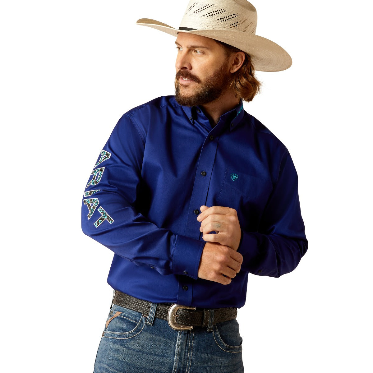 Ariat Royal Blue Team Logo Twill Men's Collared Longsleeve Classic Fit Button Down Shirt 10048805