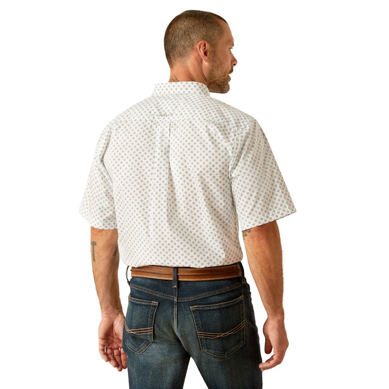 Ariat White with Print Emre Fitted Button Down Men's Short Sleeve Coll