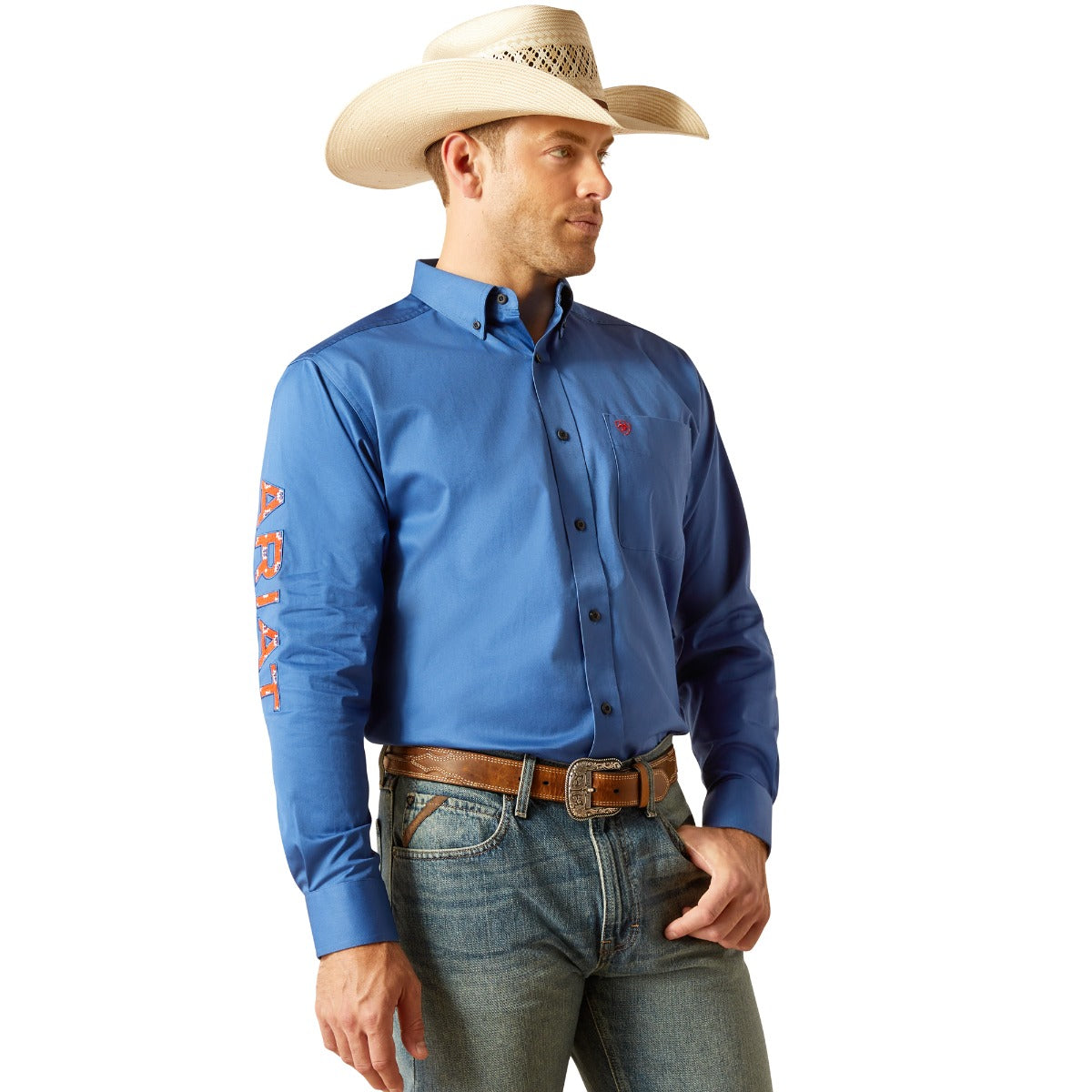Ariat Bright Cobalt Team Logo Twill Men's Classic Fit Longsleeved Collared Button Down Shirt 10051339
