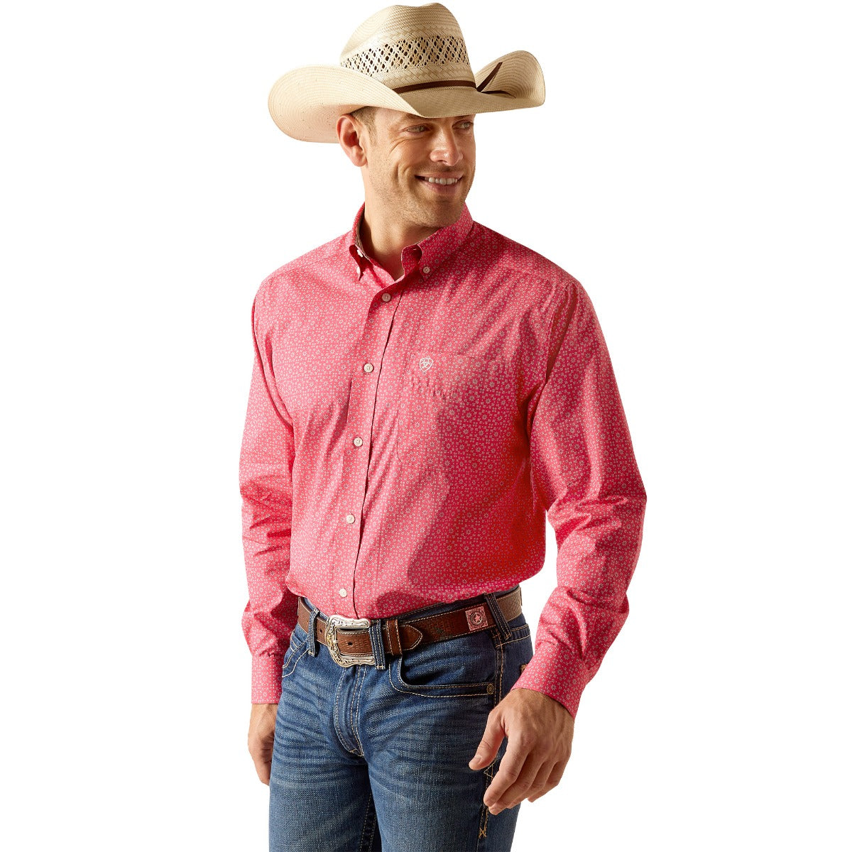 Ariat Pink Brennan Wrinkle Free Collared Classic Fit Men's Longsleeve Button Down Shirt 10051473