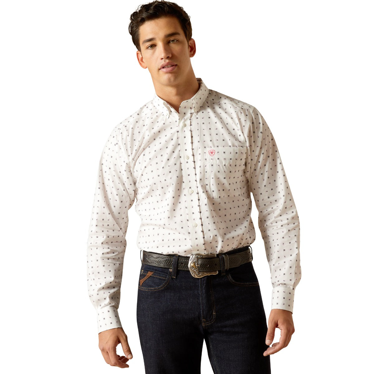 Ariat White MNS Wrinkle Free Blaze Men's Collared Fitted Longsleeve Button Front Shirt 10051475