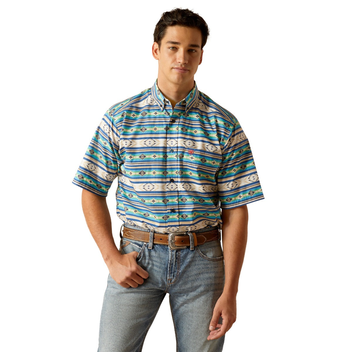 Ariat Limoges Blue Print Denzel Men's Short Sleeve Collared Button Down Shirt 10051492