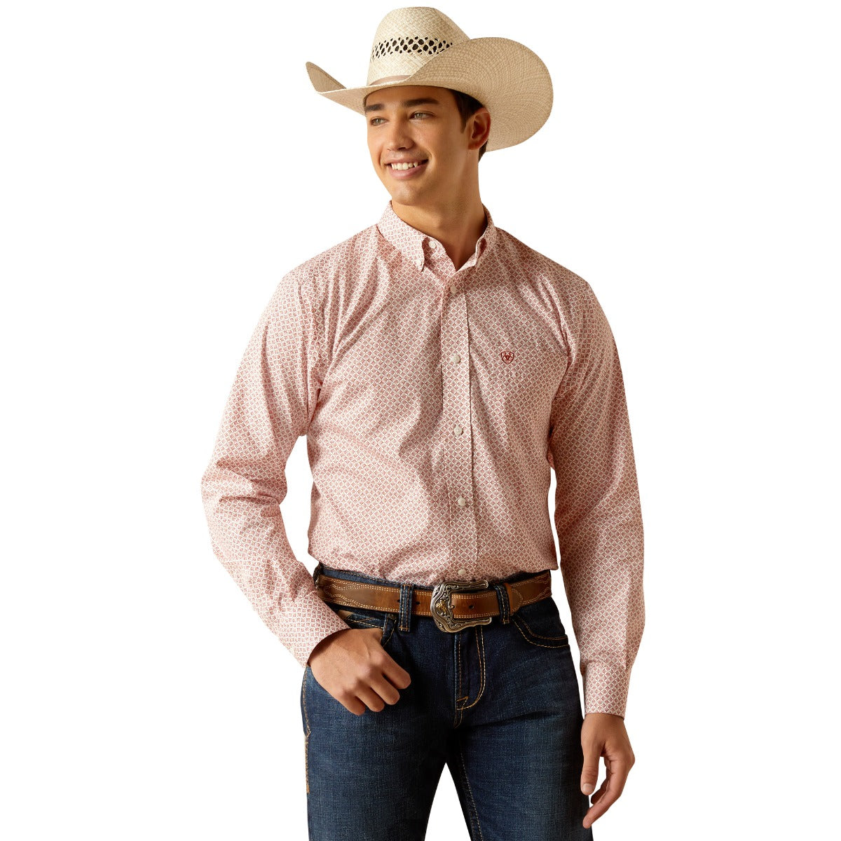 Ariat Tabasco Red/White Print Izaiah Wrinkle Free Fitted Collared Men's Longsleeve Button Down Shirt 10051504