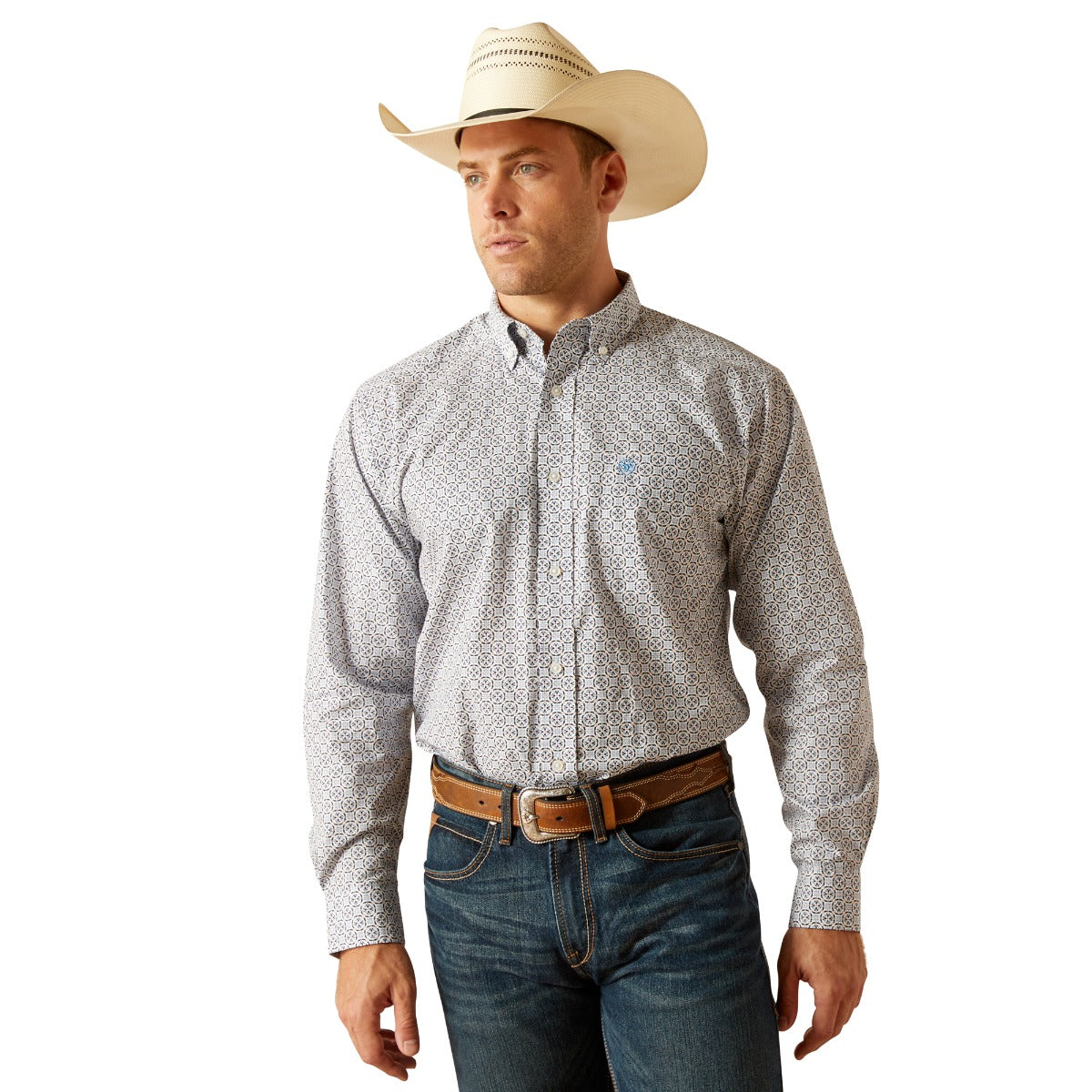 Ariat Blue MNS Ronald Men's Classic Fit Collared Longsleeve Button Down Shirt 10051513