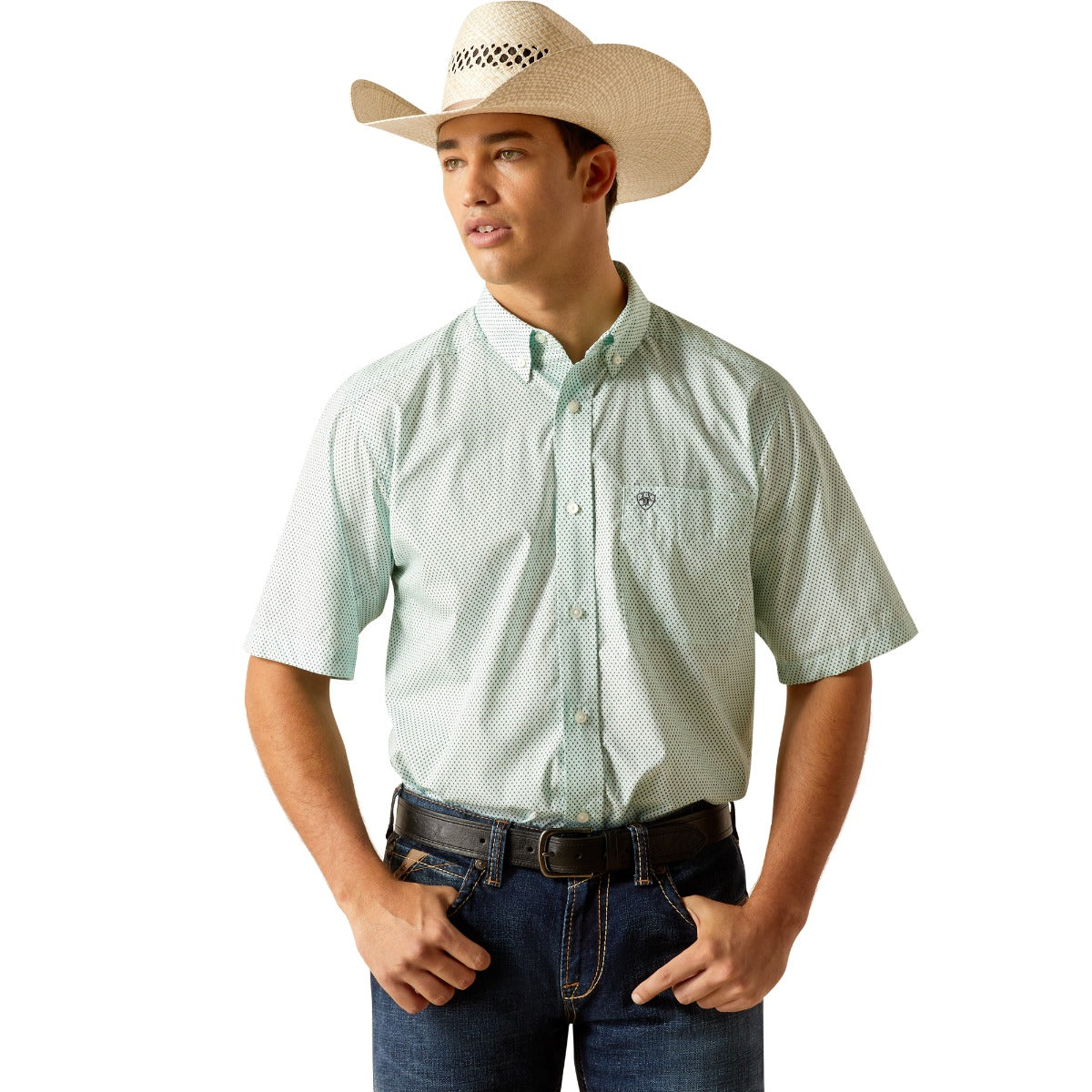 Ariat Turquoise Jordan Men's Fitted Short Sleeve Collared Button Down Shirt 10051524