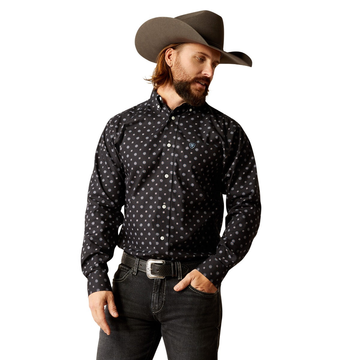 Ariat Black Geo Print Lenox Wrinkle Free Fitted Men's Shirt 10051980