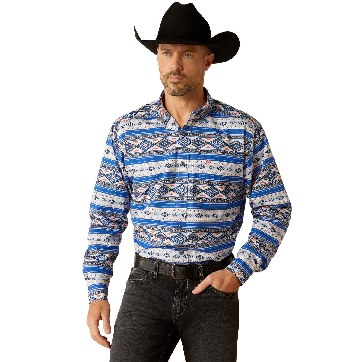 Ariat Royal Blue with Aztec Print Ryder Men's Classic Fit Collared Longsleeve Button Down Shirt 10052355