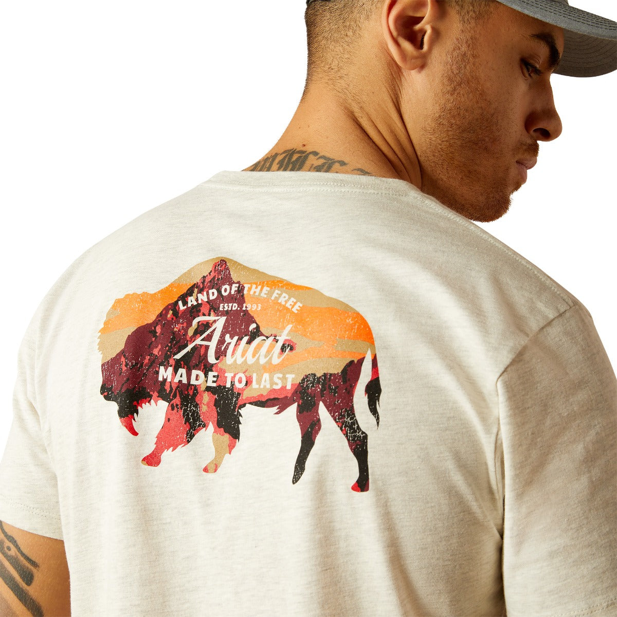 Ariat Oatmeal Heather Bison Landscape Men's Tee Shirt 10052571