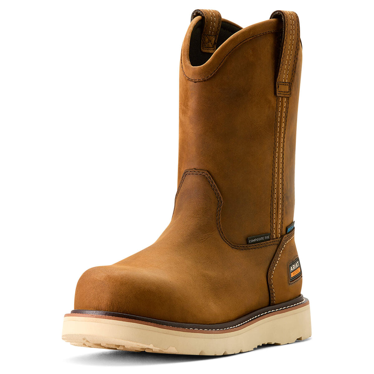 Ariat Distressed Brown Rebar Wedge Pull-On Waterproof Composite Toe Men's Work Boots 10053613