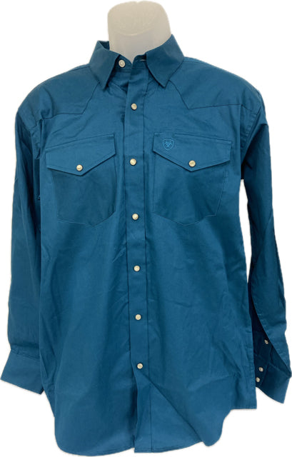 Ariat Blue Lightweight Solid Twill Men's Classic Fit Longsleeve Snap Front Shirt 10058559