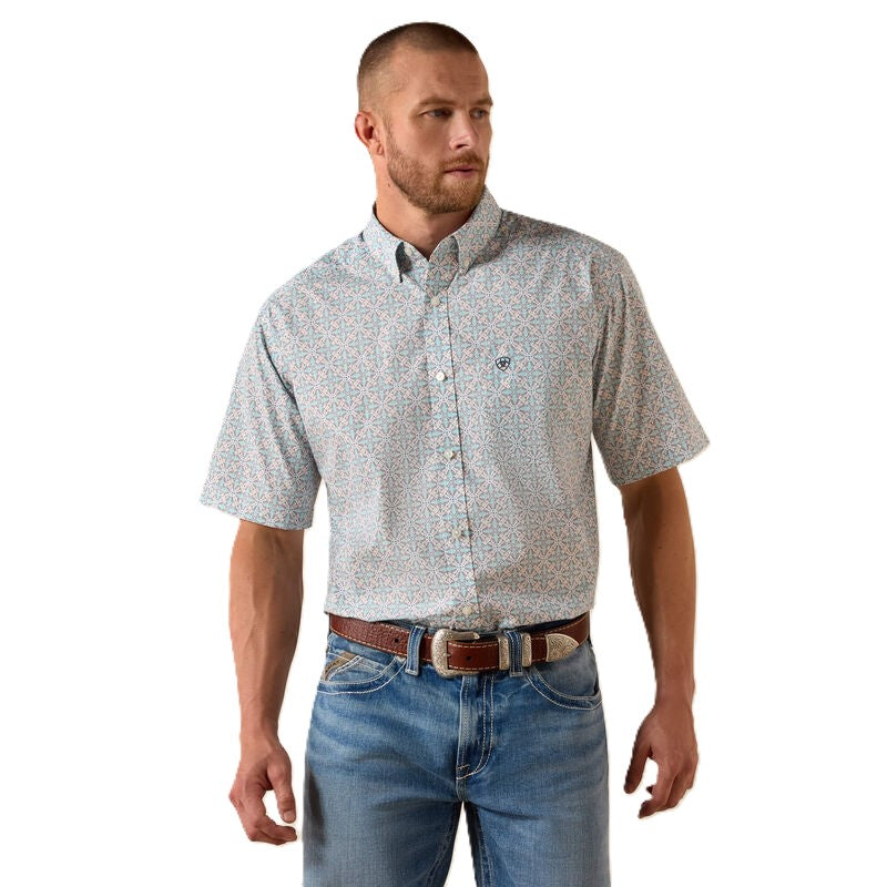Ariat Blue Elixir Southwest Print Men's Pier Classic Fit Short Sleeve Button Front Shirt 10071730