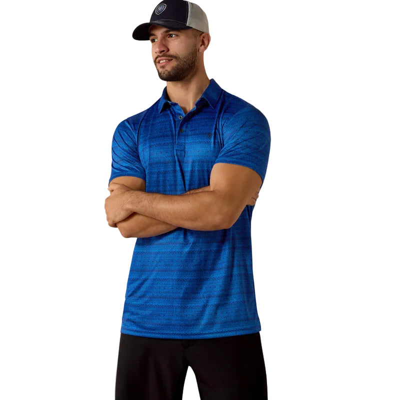 Ariat Blue Quartz Tribal Stripe Men's All Over Print Short Sleeve Fitted Polo 10073434