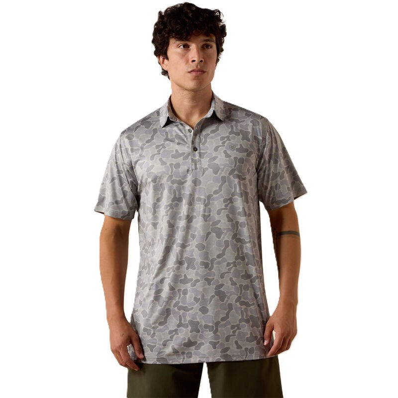 Ariat Sky Rocket Camo Print Men's All Over Print Heathered Men's Short Sleeve Fitted Polo 10073436