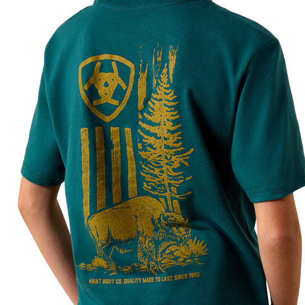 Ariat Mediterranean Bison Wander Flag Youth T-Shirt 10073453