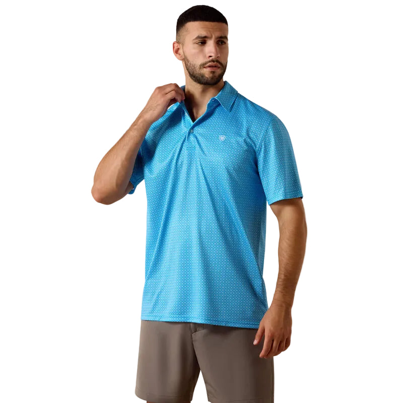Ariat Ibiza Blue Mini Geo Print Men's All Over Print Short Sleeve Polo Shirt 10073468