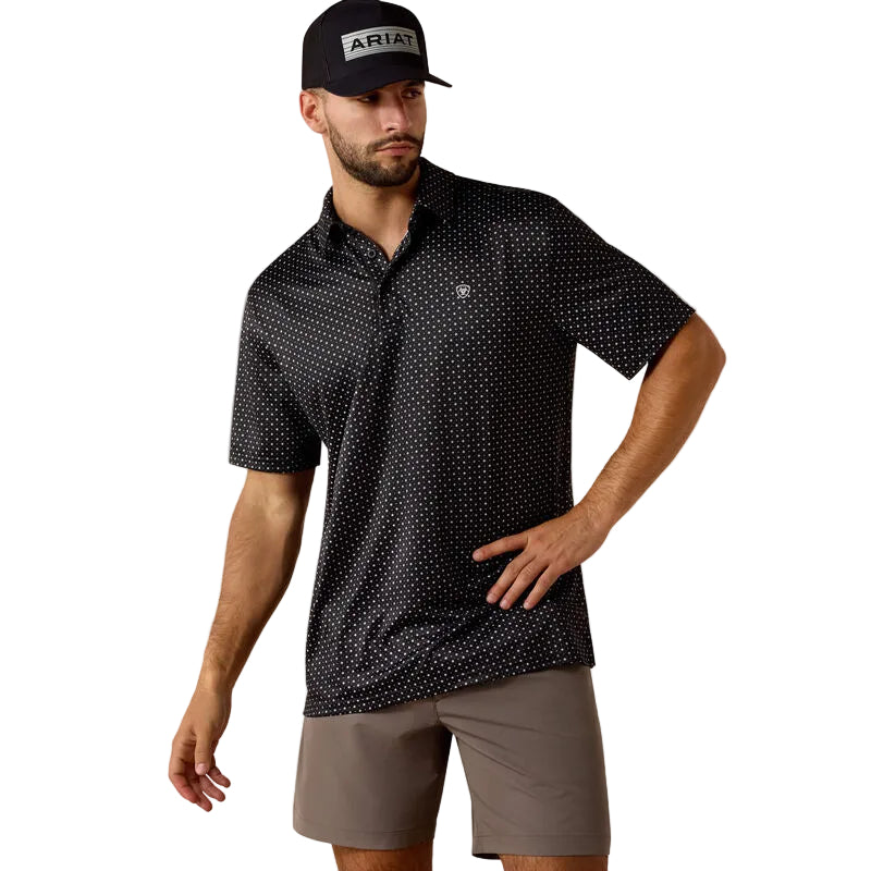 Ariat Black Mini Star Print All Over Print Men's Short Sleeve Polo Shirt 10073472