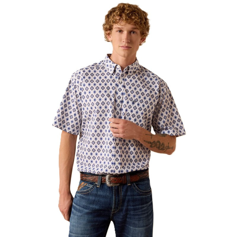 Ariat White Multi Southwest Print Baxter Men's Collared Short Sleeve Classic Fit Button Front Shirt 10073527