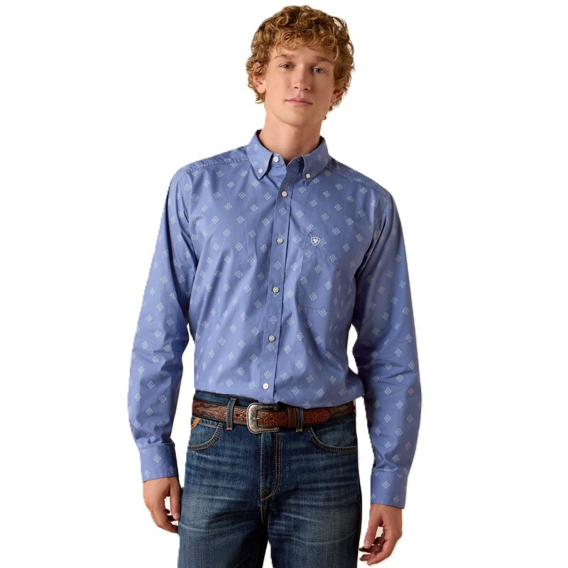 Ariat Colony Blue Southwest Motif PR Byrd Men's Collared Longsleeve Fitted Button Front Shirt 10073533