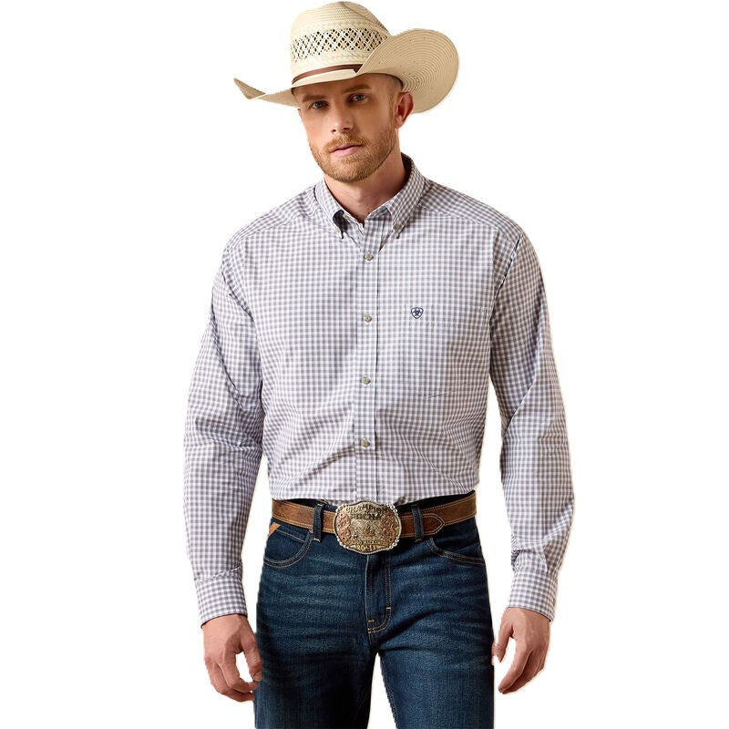 Ariat Sleet Grey Plaid Pro Series Blaire Men's Collared Classic Fit Longsleeve Button Front Shirt 10073564