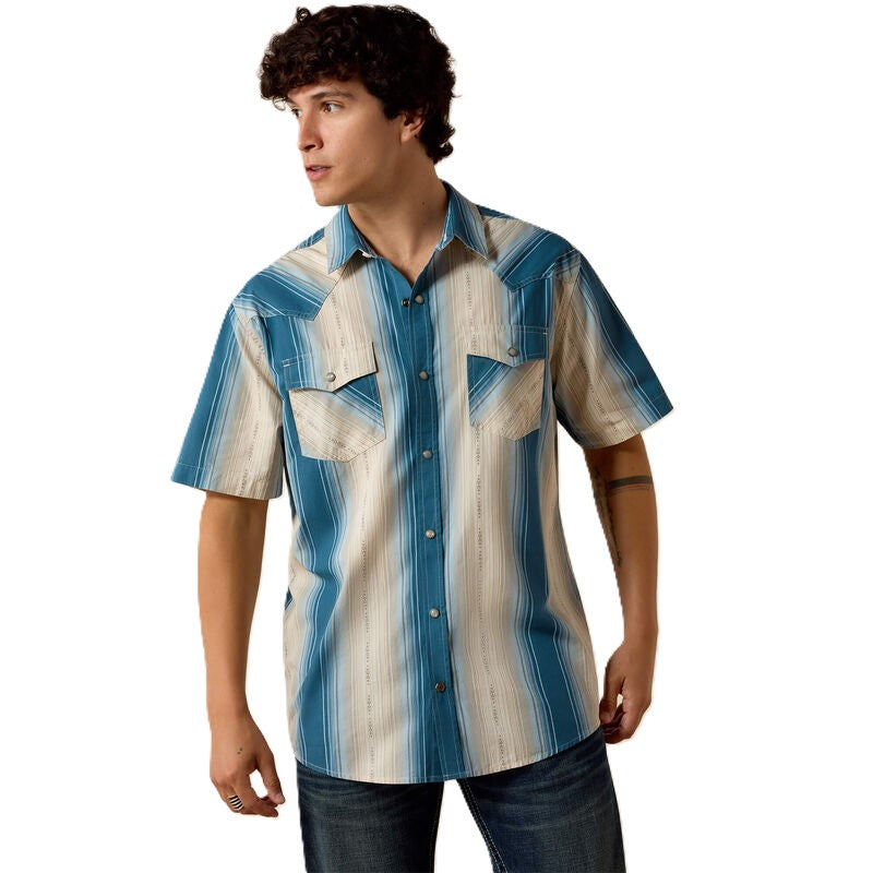 Ariat Colonial Blue Stripe Blue Men's Retro Hyland Fitted Collared Snap Shiirt 10073573